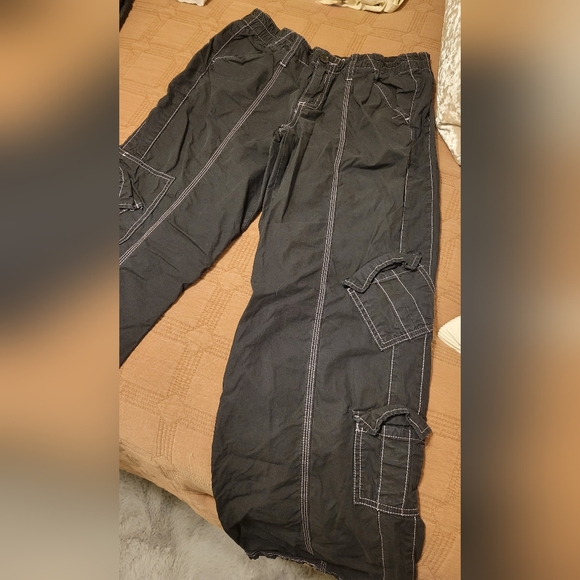 Black Cargo Pants with Light Pink Stitching - Picture 4 of 5